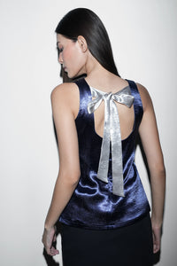 Crushed Satin Top With Contrast Bow