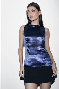 Crushed Satin Top With Contrast Bow