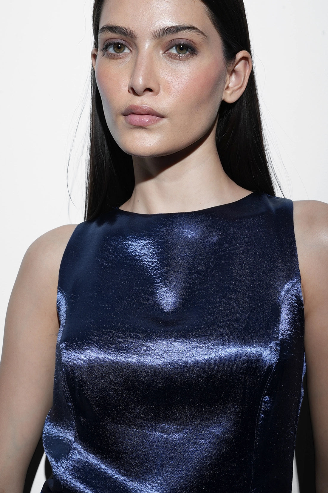 Crushed Satin Top With Contrast Bow