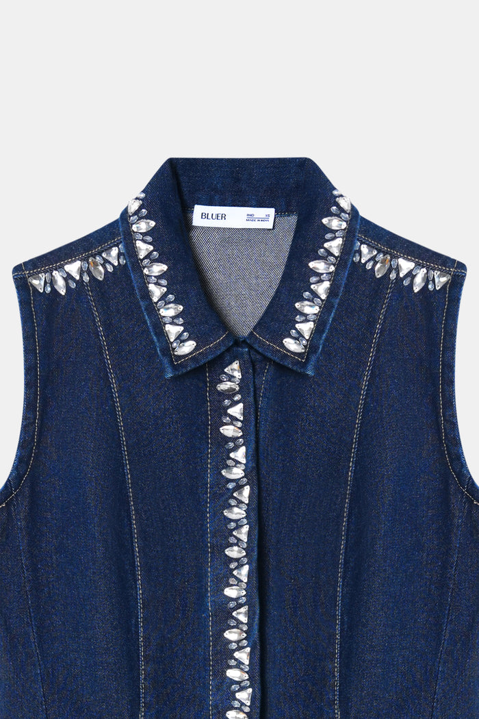 Crystal Embellished Denim Dress