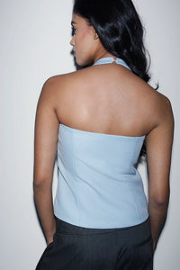 Cut-Out Halter Top with Bows- Blue