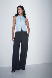 Cut-Out Halter Top with Bows- Blue