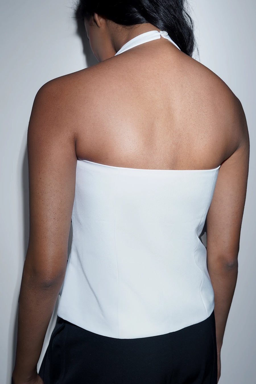 Cut-Out Halter Top with Bows- White
