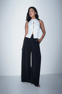 Cut-Out Halter Top with Bows- White