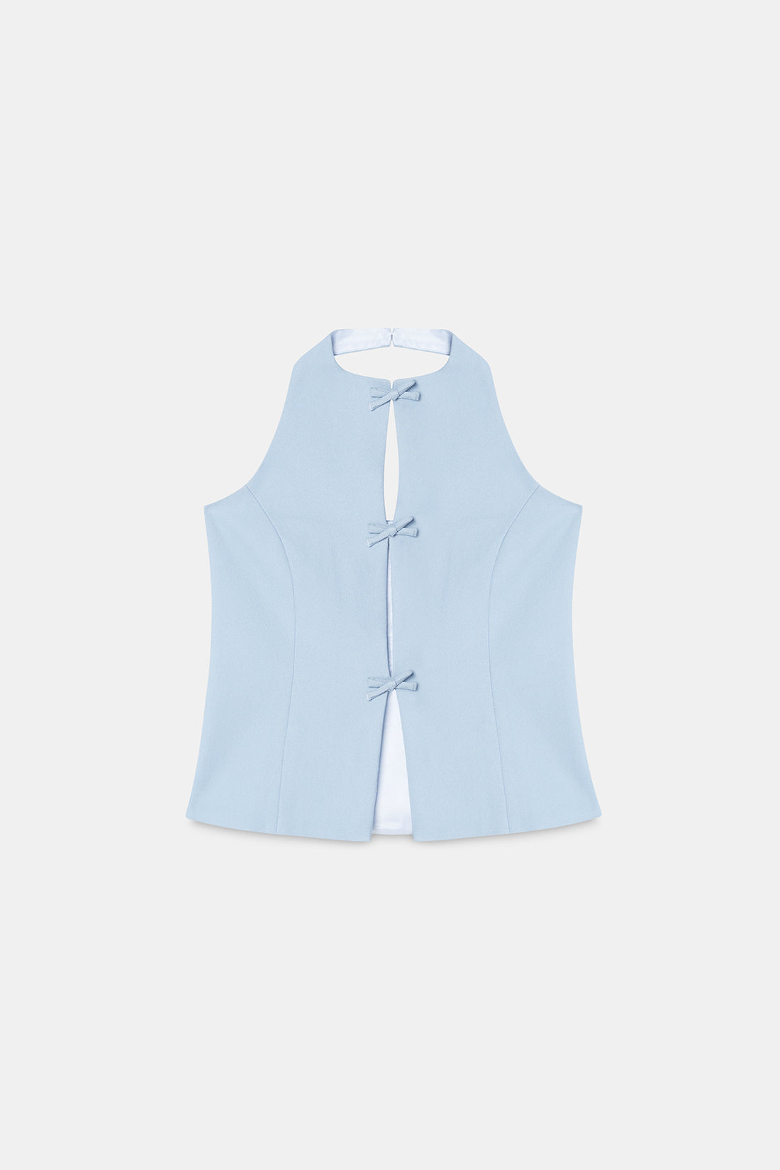 Cut-Out Halter Top with Bows- Blue