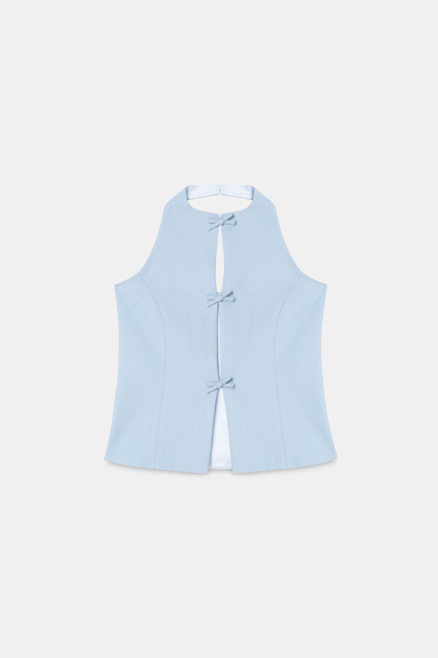 Cut-Out Halter Top with Bows- Blue