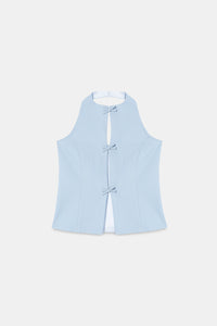 Cut-Out Halter Top with Bows- Blue
