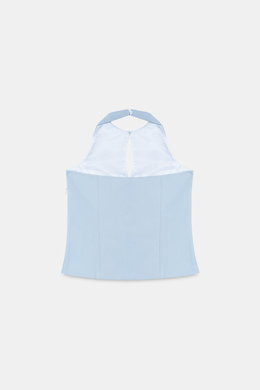 Cut-Out Halter Top with Bows- Blue