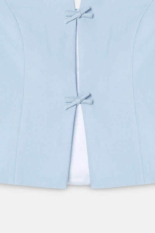 Cut-Out Halter Top with Bows- Blue