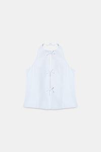 Cut-Out Halter Top with Bows- White