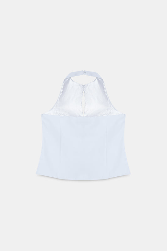 Cut-Out Halter Top with Bows- White