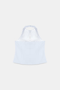 Cut-Out Halter Top with Bows- White