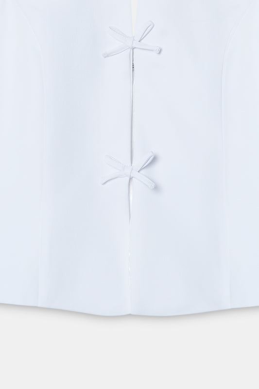 Cut-Out Halter Top with Bows- White