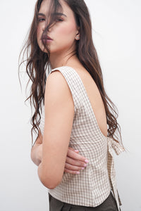 Checkered Backless Bow Top