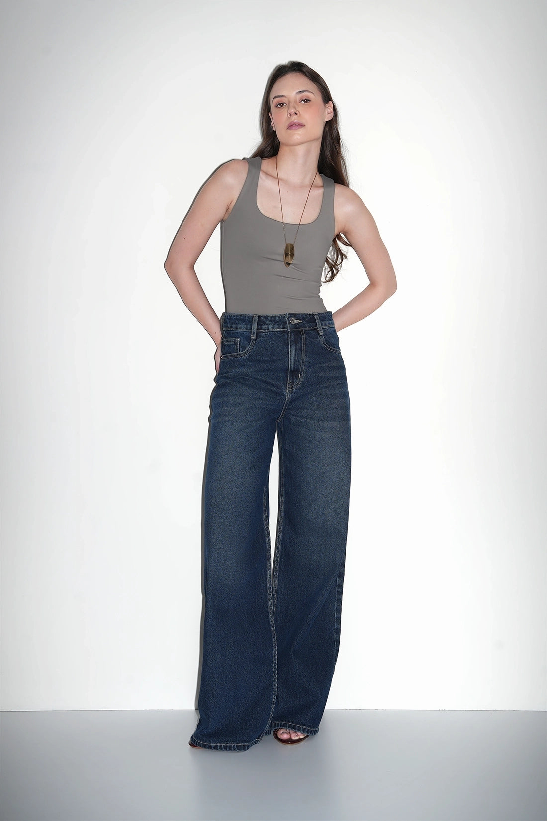 Warm Grey Polyamide Tank Top