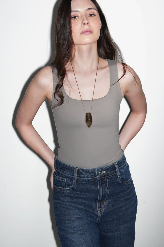 Warm Grey Polyamide Tank Top