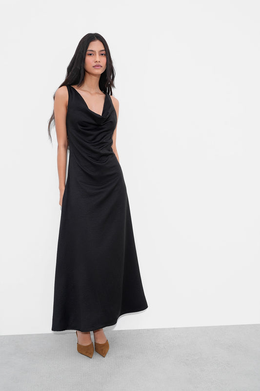 Black Crushed Satin Dress