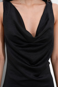 Black Crushed Satin Dress