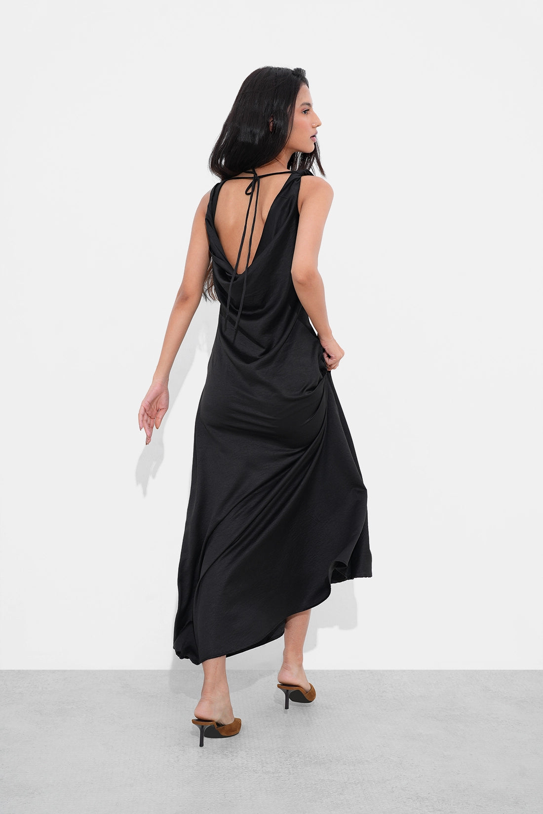 Black Crushed Satin Dress
