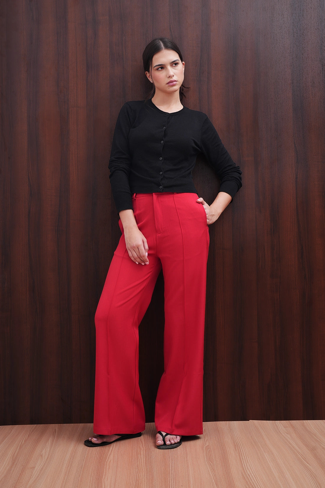 Red Pintuck Trouser