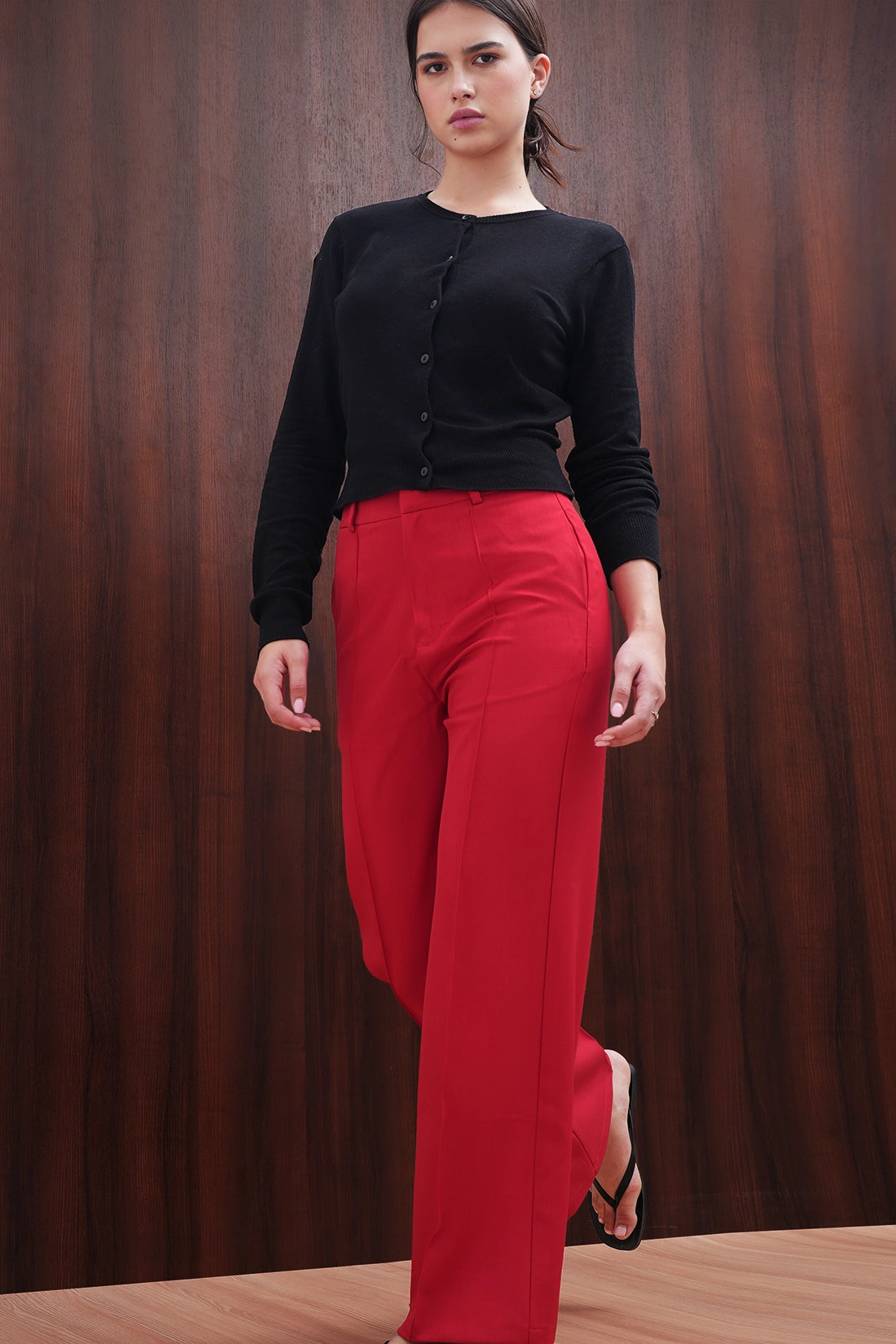Red Pintuck Trouser