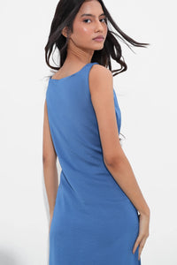 Blue Satin Midi Dress