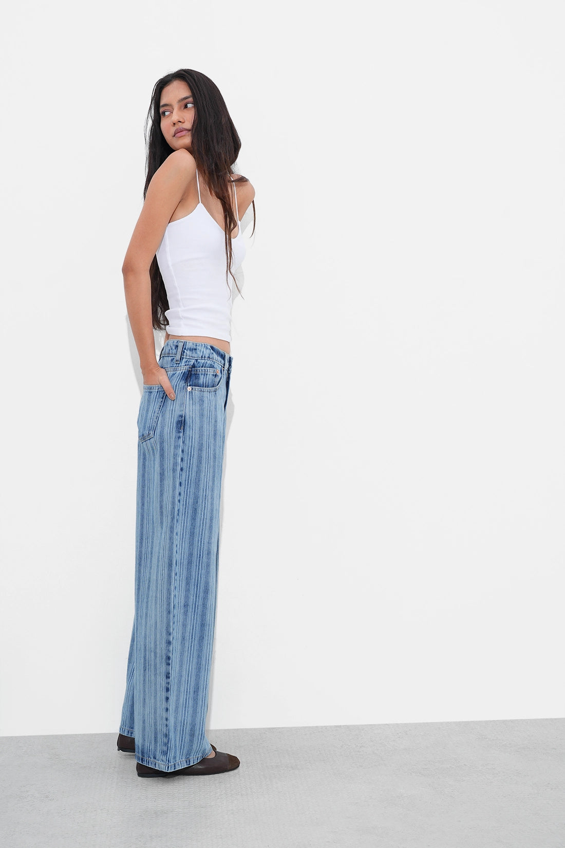 Blue Striped Wide-Leg Jeans