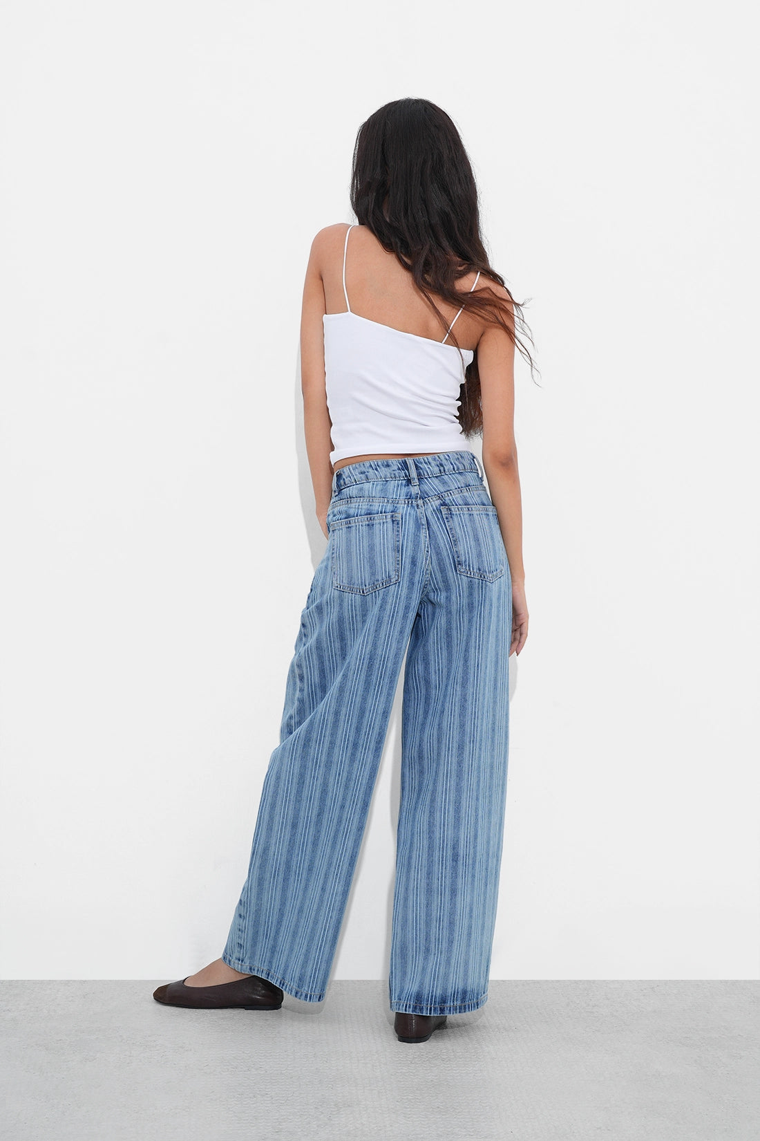 Blue Striped Wide-Leg Jeans