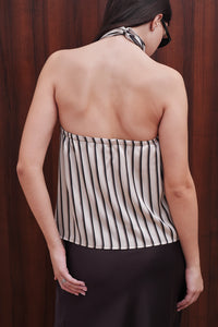 Beige Striped Satin Halter Top