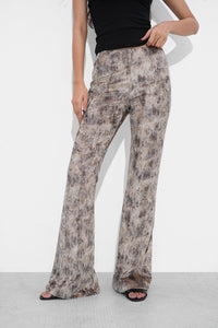 Gold Snake Print Flared Trousers