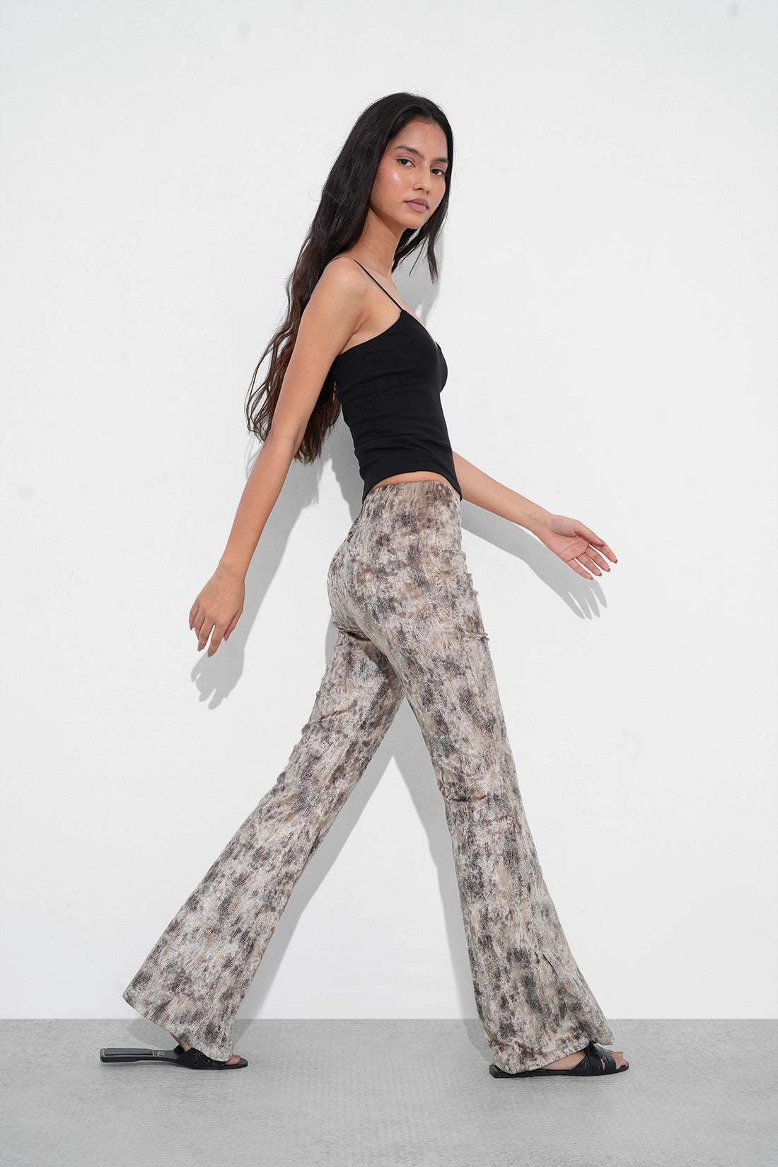 Gold Snake Print Flared Trousers