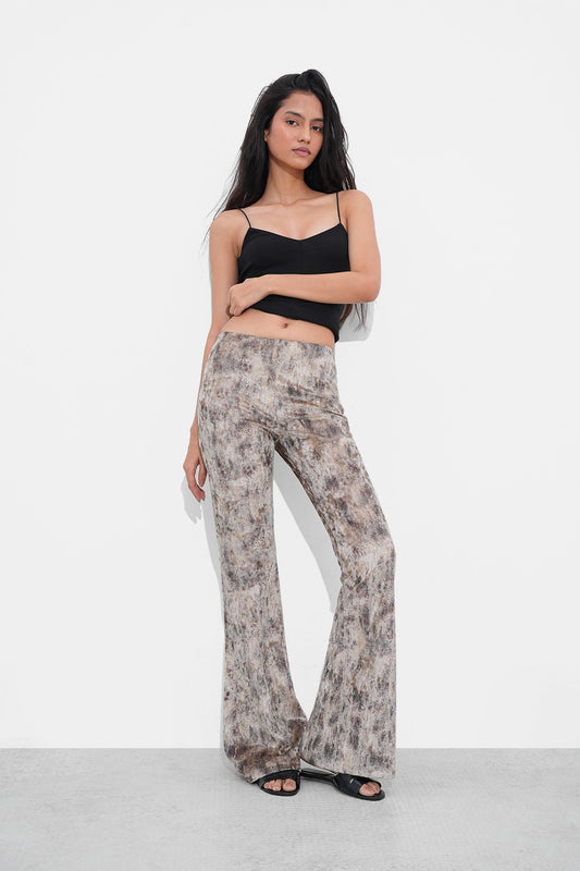 Gold Snake Print Flared Trousers