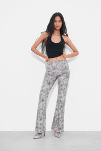Silver Snake Print Flared Trousers