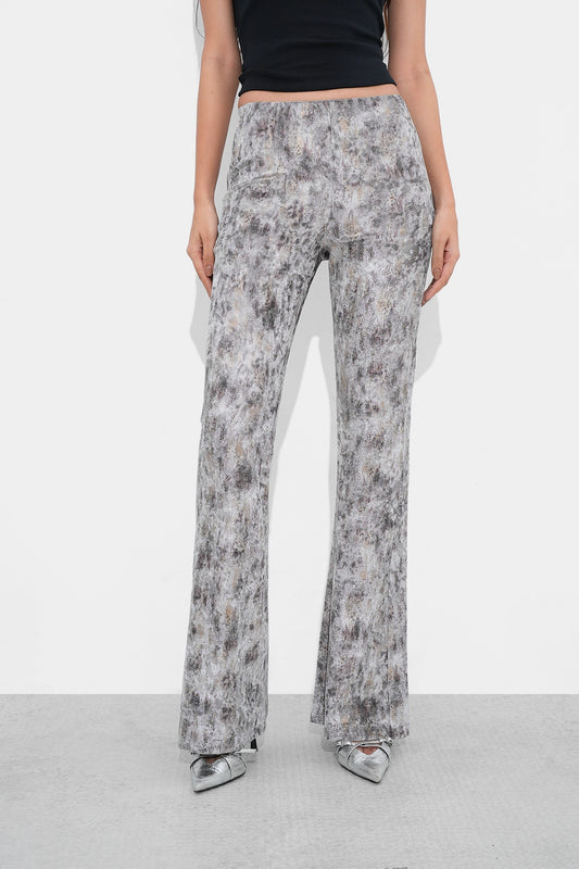 Silver Snake Print Flared Trousers