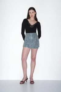 Sequin Denim Skort