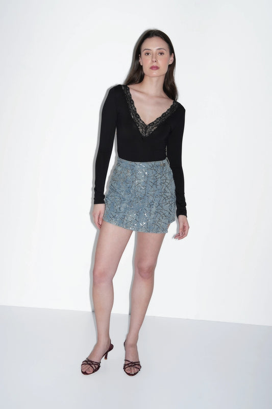 Sequin Denim Skort