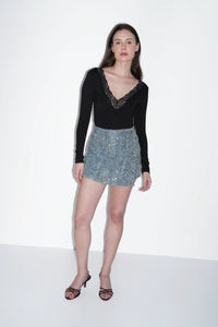 Sequin Denim Skort
