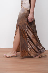 Bronze Textured Floral Slip Dress
