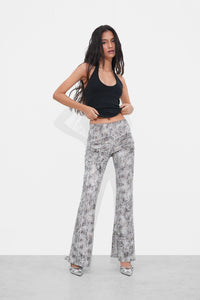 Silver Snake Print Flared Trousers
