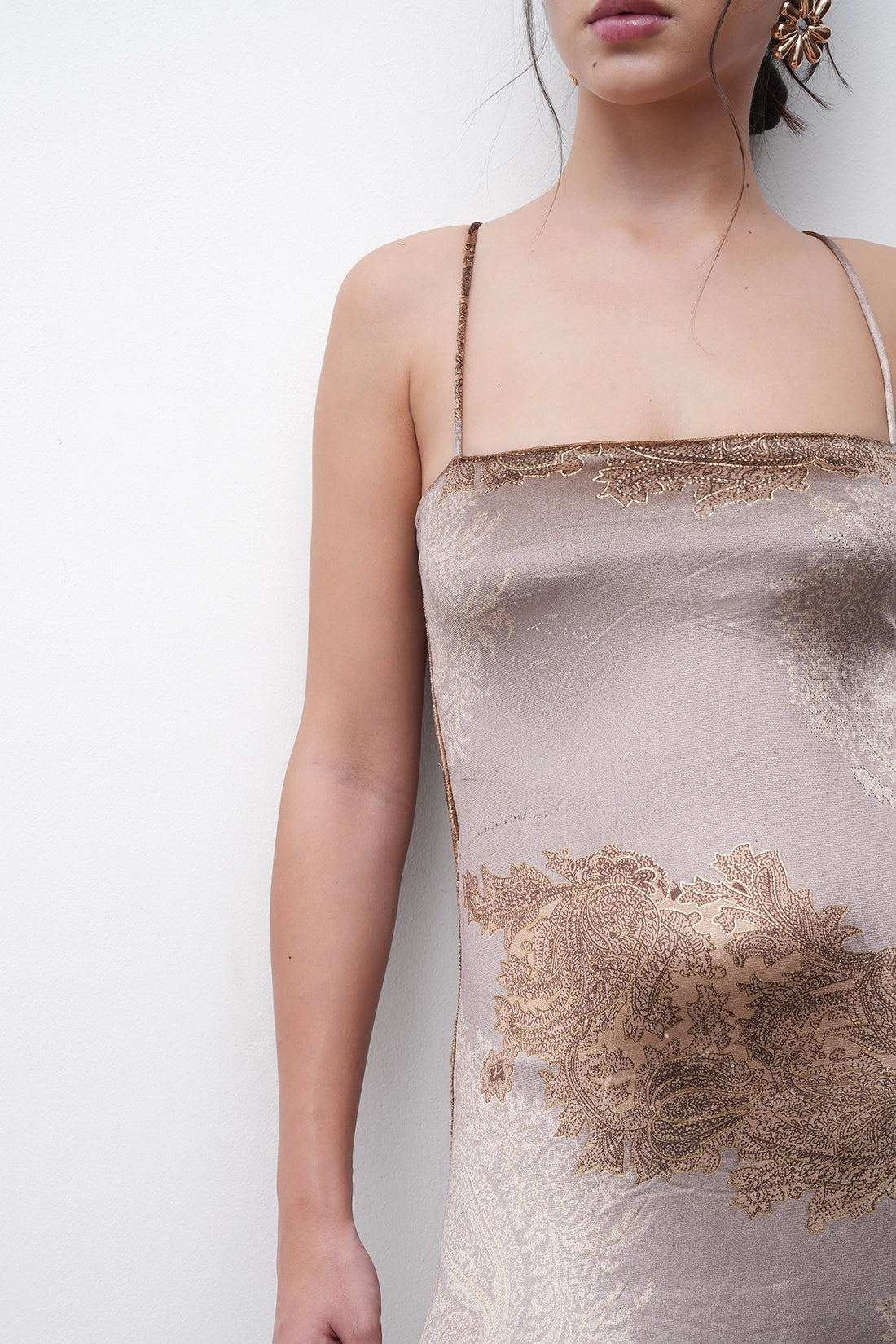 Bronze Textured Floral Slip Dress