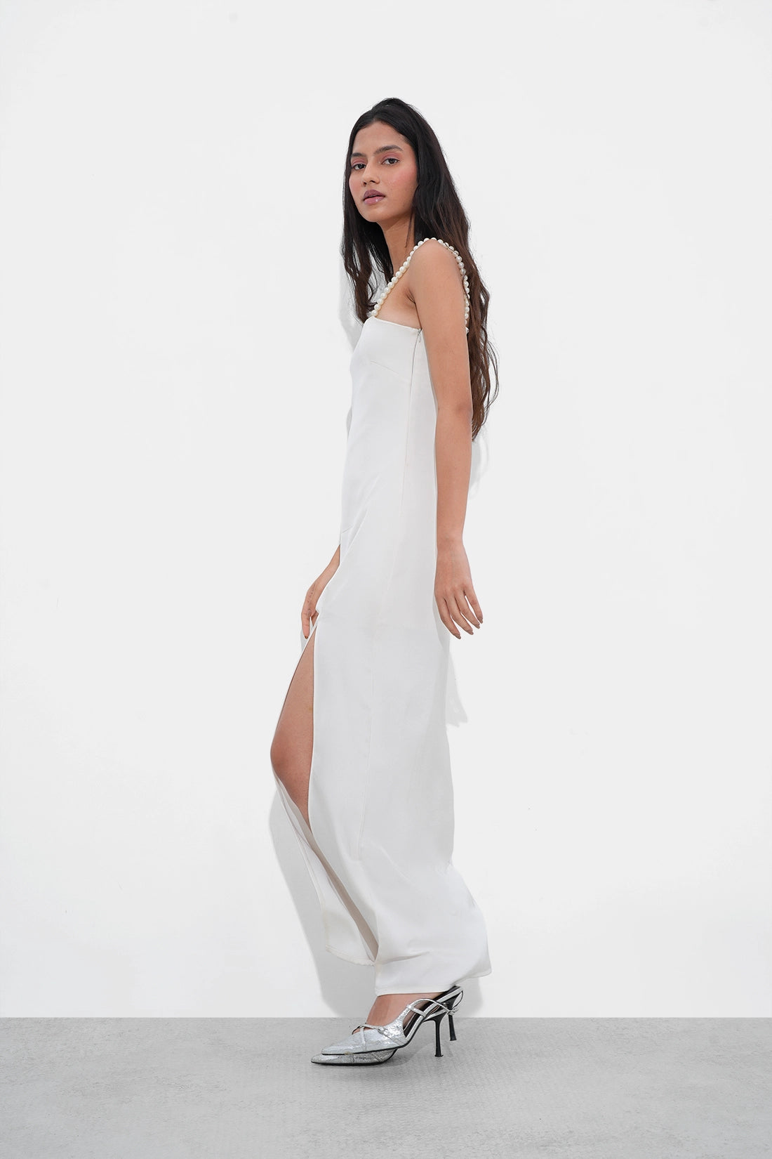 White Satin Slit Dress