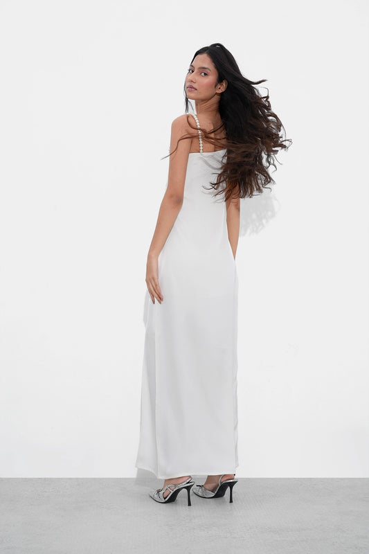 White Satin Slit Dress