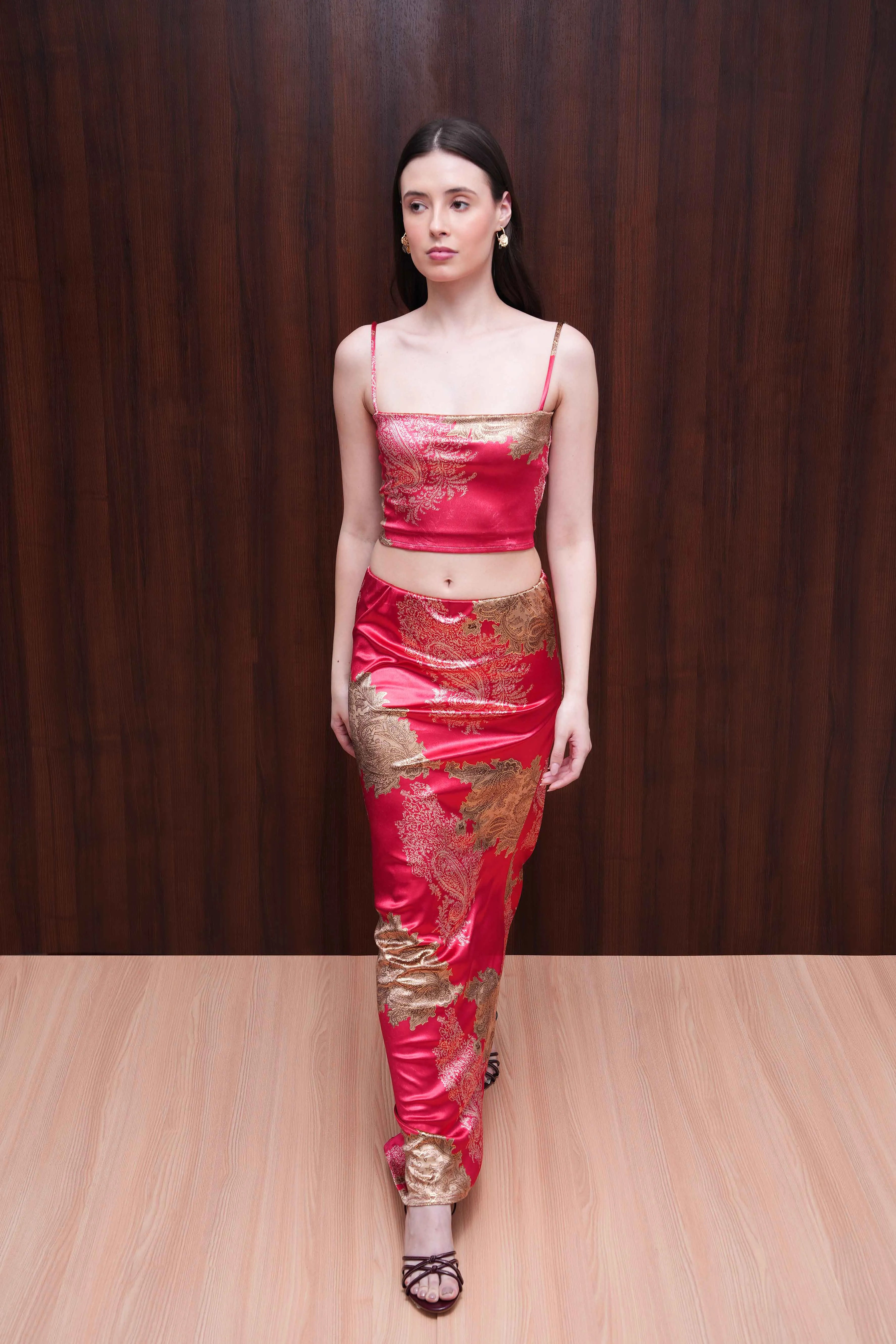 Red Textured Floral Co-ord Set