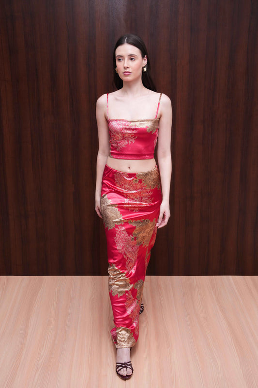 Red Textured Floral Co-ord Set