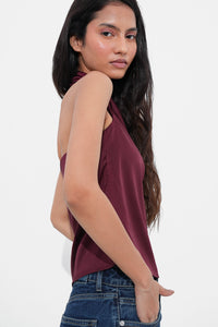 Burgundy Satin Open-Back Top