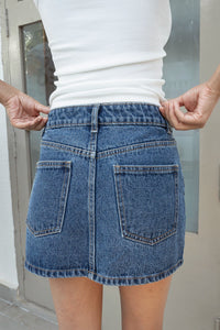 Asymmetric Denim Mini Skirt