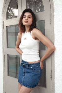 Asymmetric Denim Mini Skirt