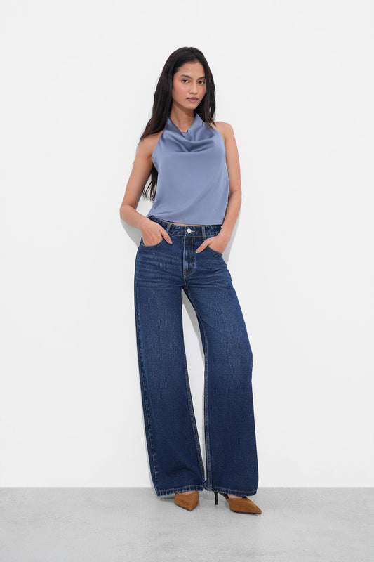 Periwinkle Satin Open-Back Top