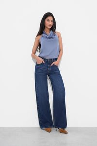 Periwinkle Satin Open-Back Top