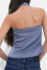 Periwinkle Satin Open-Back Top